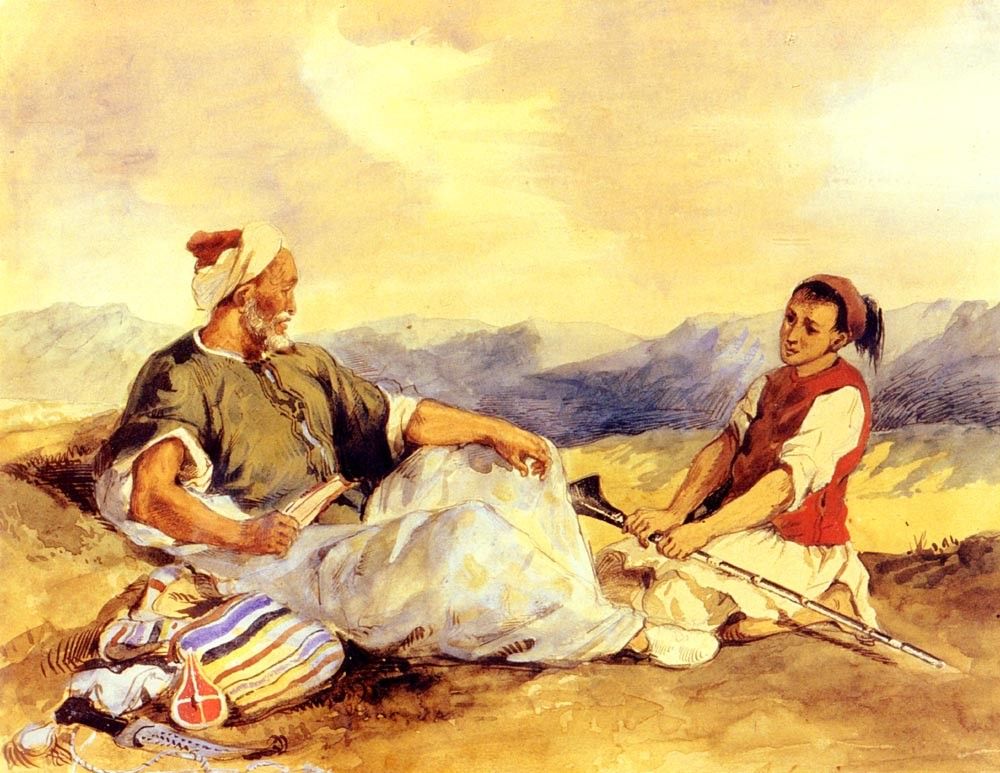 Eugene Delacroix Two Moroccans Seated In The Countryside